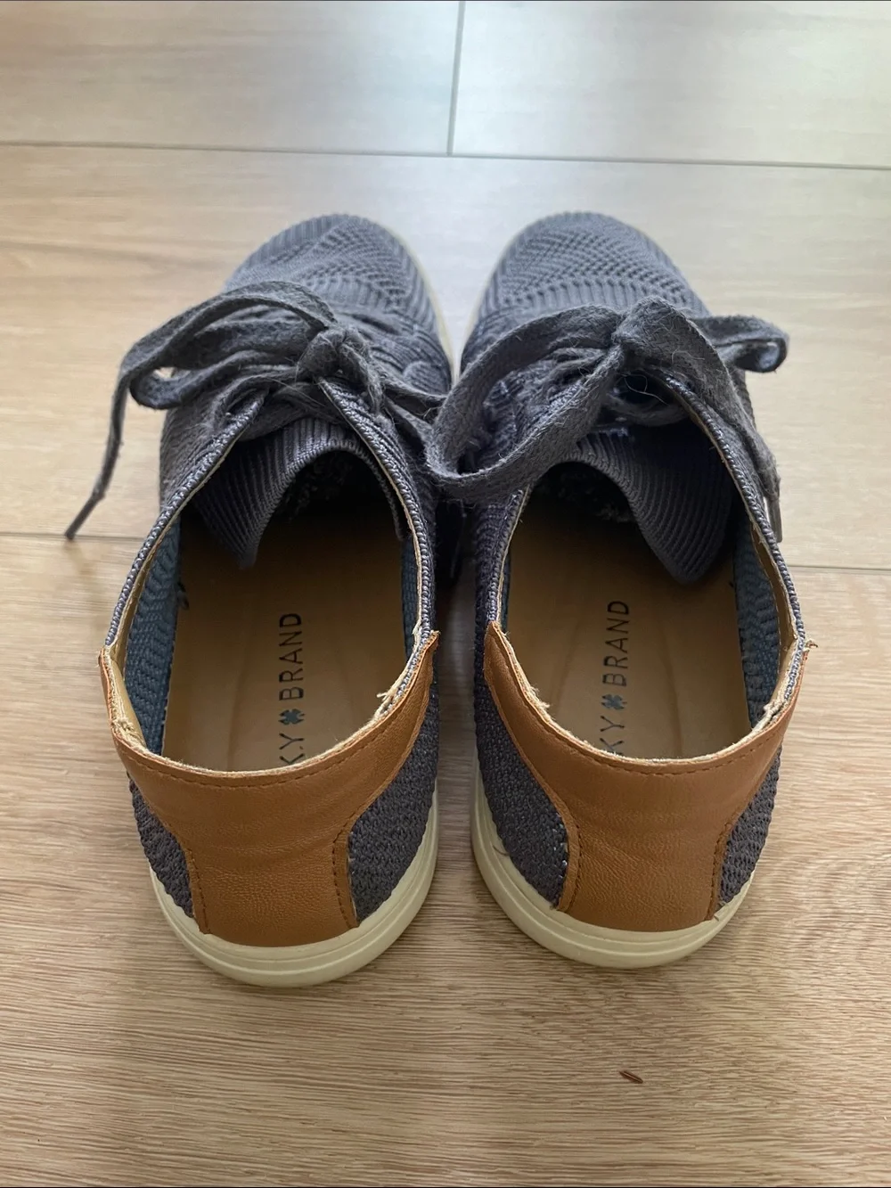 Lucky Brand Women's Knit Lace-Up Flats in Charcoal Gray 7 Beach Casual #0007